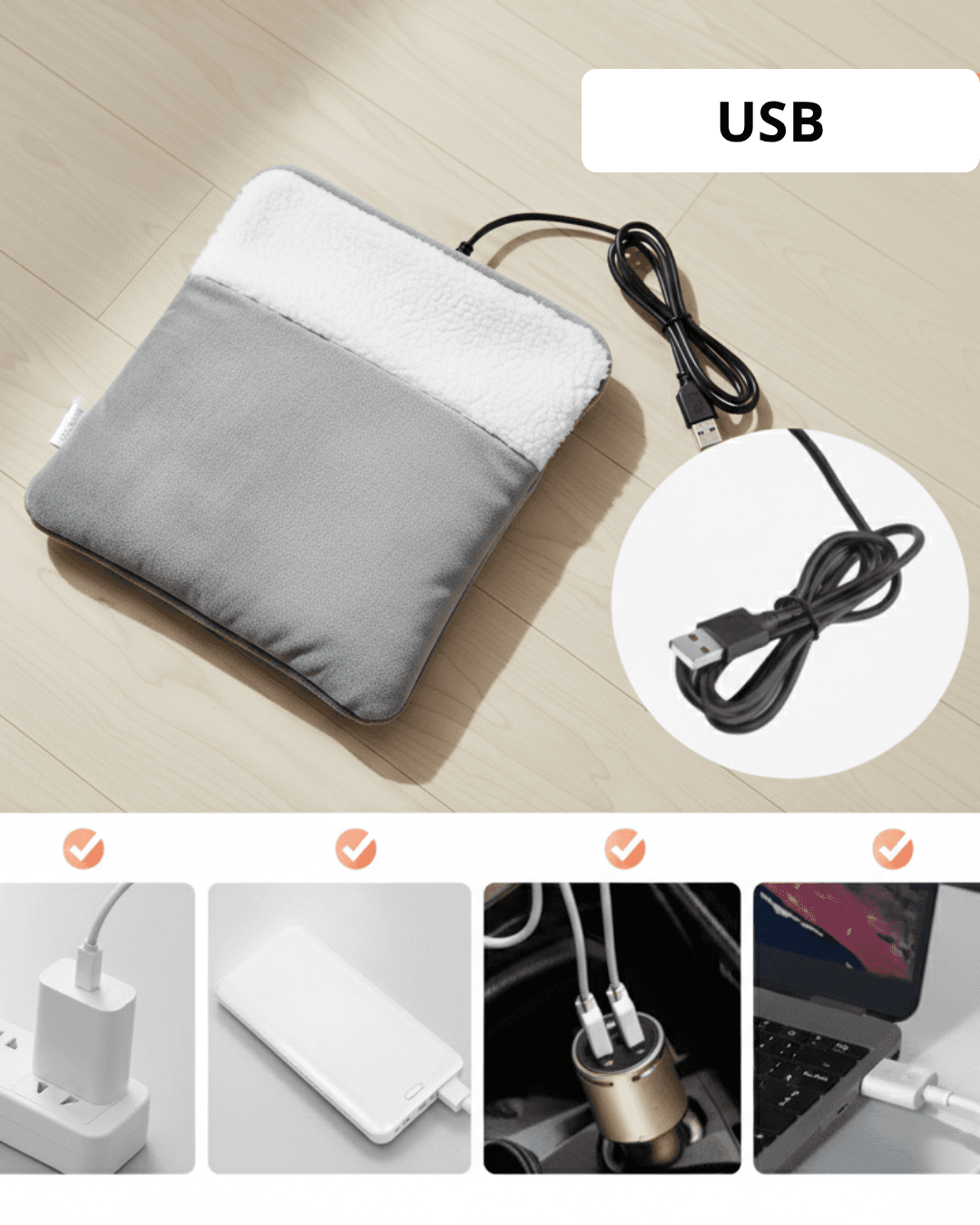 Elektryczna mata grzewcza na stopy w chłodne dni, ładowana przez USB, miękka, pluszowa z możliwością prania, ogrzewacz do stóp, poprawiająca sen, domowa mata grzewcza na stopy