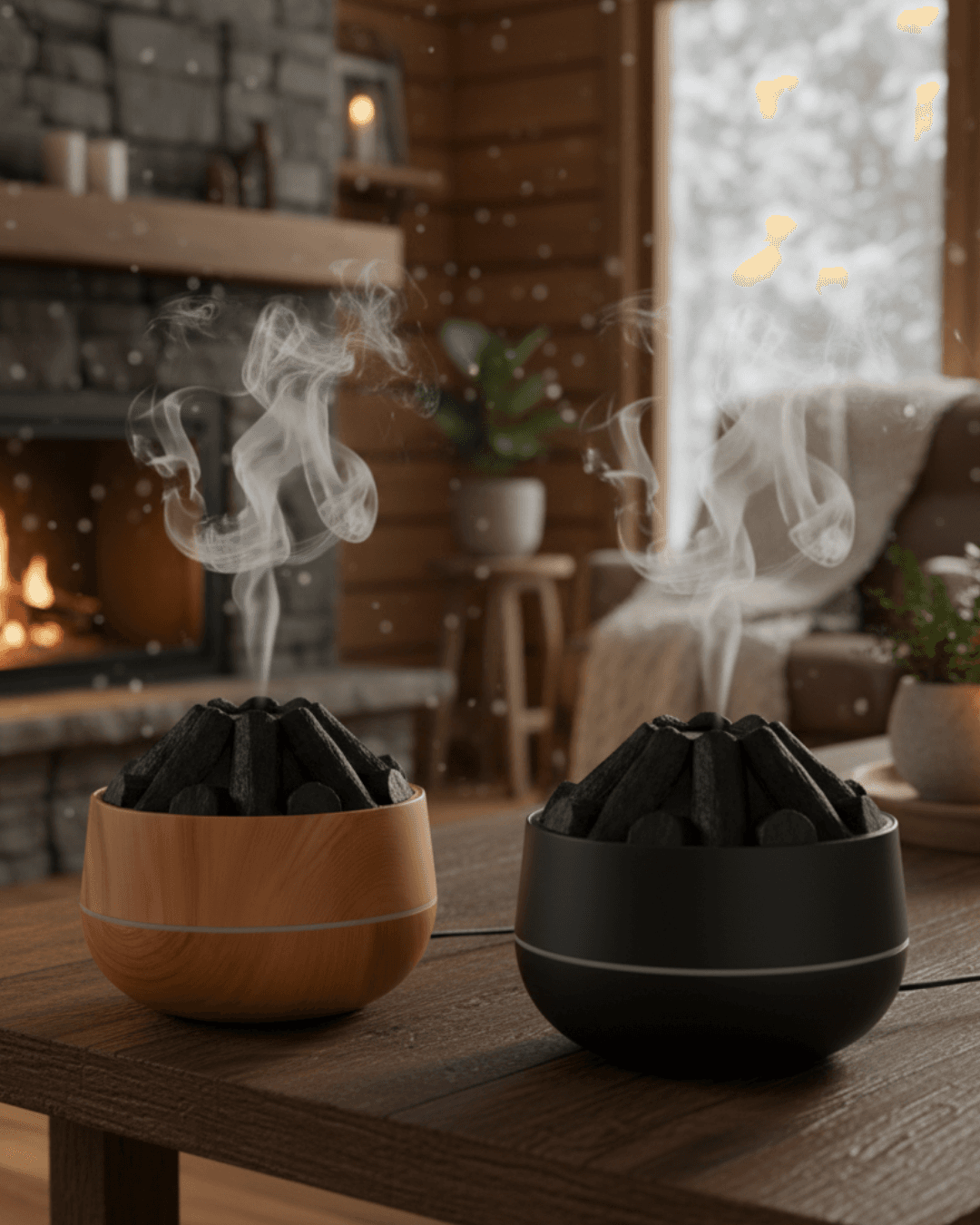 Symulowany nawilżacz powietrza z efektem ogniska, pieca na drewno, kominka, dyfuzor mgiełki wodnej, klasyczny wzór drewna, USB, ultradźwiękowy rozpylacz mgiełki