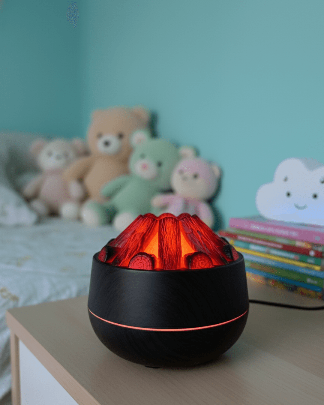 Symulowany nawilżacz powietrza z efektem ogniska, pieca na drewno, kominka, dyfuzor mgiełki wodnej, klasyczny wzór drewna, USB, ultradźwiękowy rozpylacz mgiełki