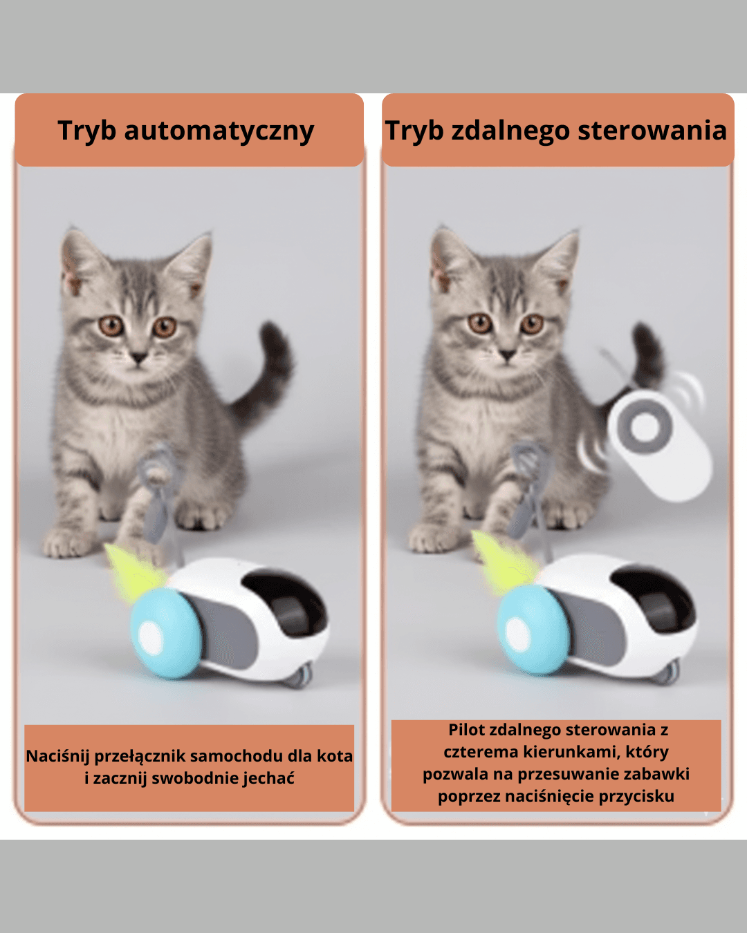 Inteligentna zabawka dla kota 2 tryby, automatycznie poruszający się zdalnie sterowany samochodzik dla kotów, interaktywna zabawa