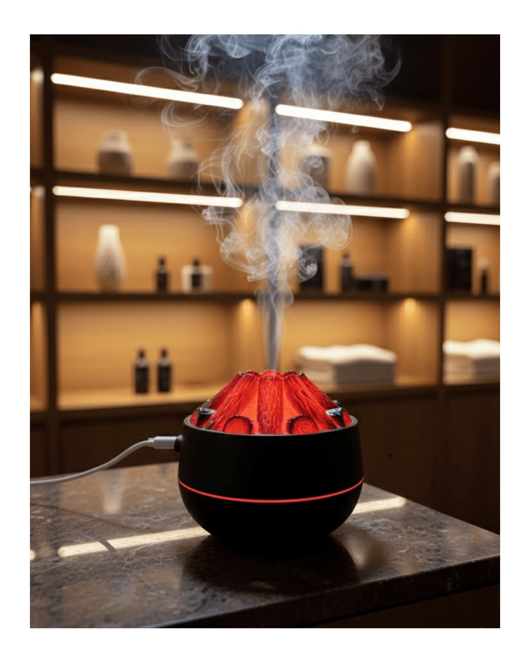 Symulowany nawilżacz powietrza z efektem ogniska, pieca na drewno, kominka, dyfuzor mgiełki wodnej, klasyczny wzór drewna, USB, ultradźwiękowy rozpylacz mgiełki