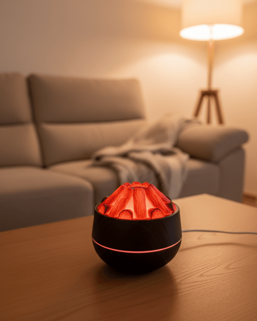 Symulowany nawilżacz powietrza z efektem ogniska, pieca na drewno, kominka, dyfuzor mgiełki wodnej, klasyczny wzór drewna, USB, ultradźwiękowy rozpylacz mgiełki