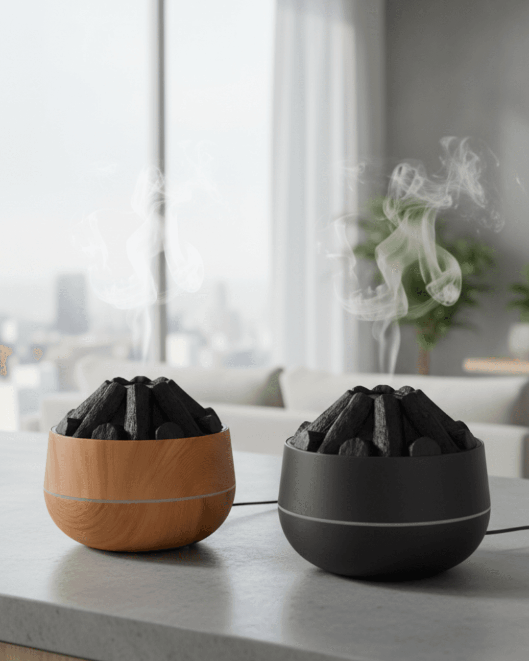 Symulowany nawilżacz powietrza z efektem ogniska, pieca na drewno, kominka, dyfuzor mgiełki wodnej, klasyczny wzór drewna, USB, ultradźwiękowy rozpylacz mgiełki