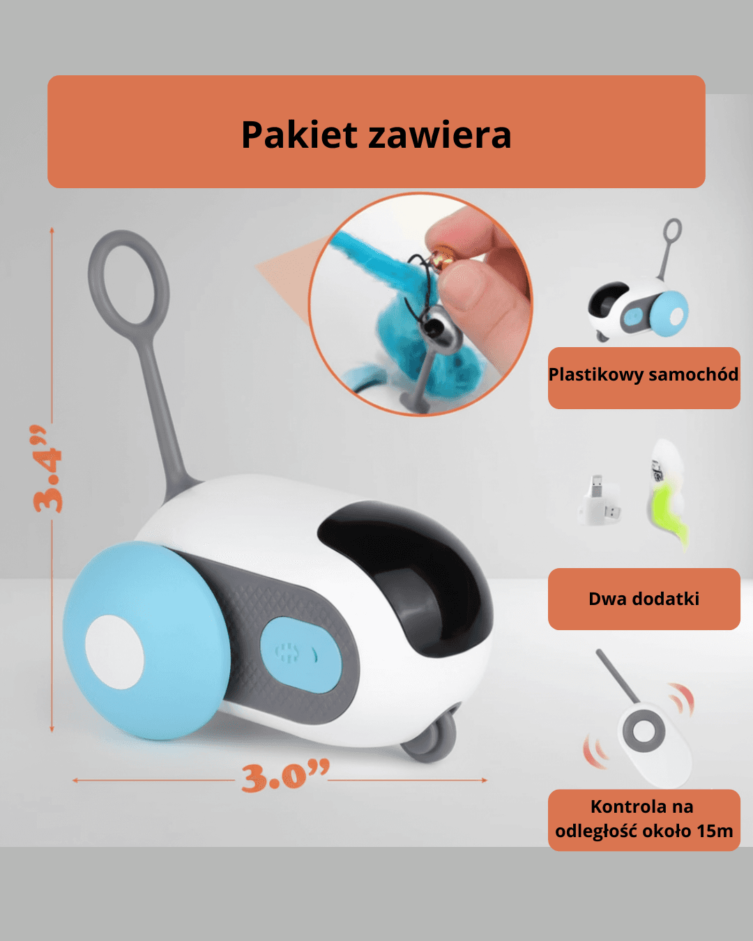 Inteligentna zabawka dla kota 2 tryby, automatycznie poruszający się zdalnie sterowany samochodzik dla kotów, interaktywna zabawa