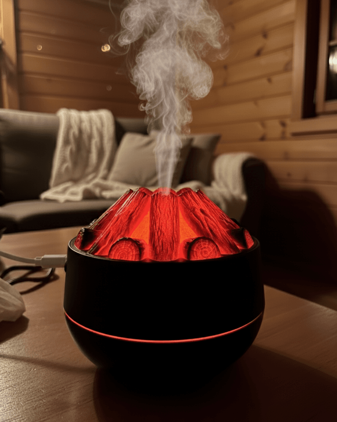 Symulowany nawilżacz powietrza z efektem ogniska, pieca na drewno, kominka, dyfuzor mgiełki wodnej, klasyczny wzór drewna, USB, ultradźwiękowy rozpylacz mgiełki